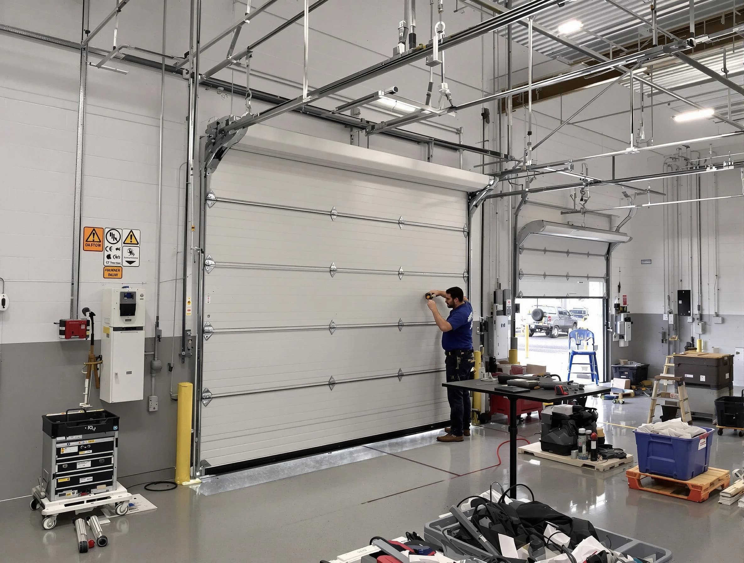 Commercial garage door repair being performed by Forest Hills Garage Door Repair expert in Forest Hills