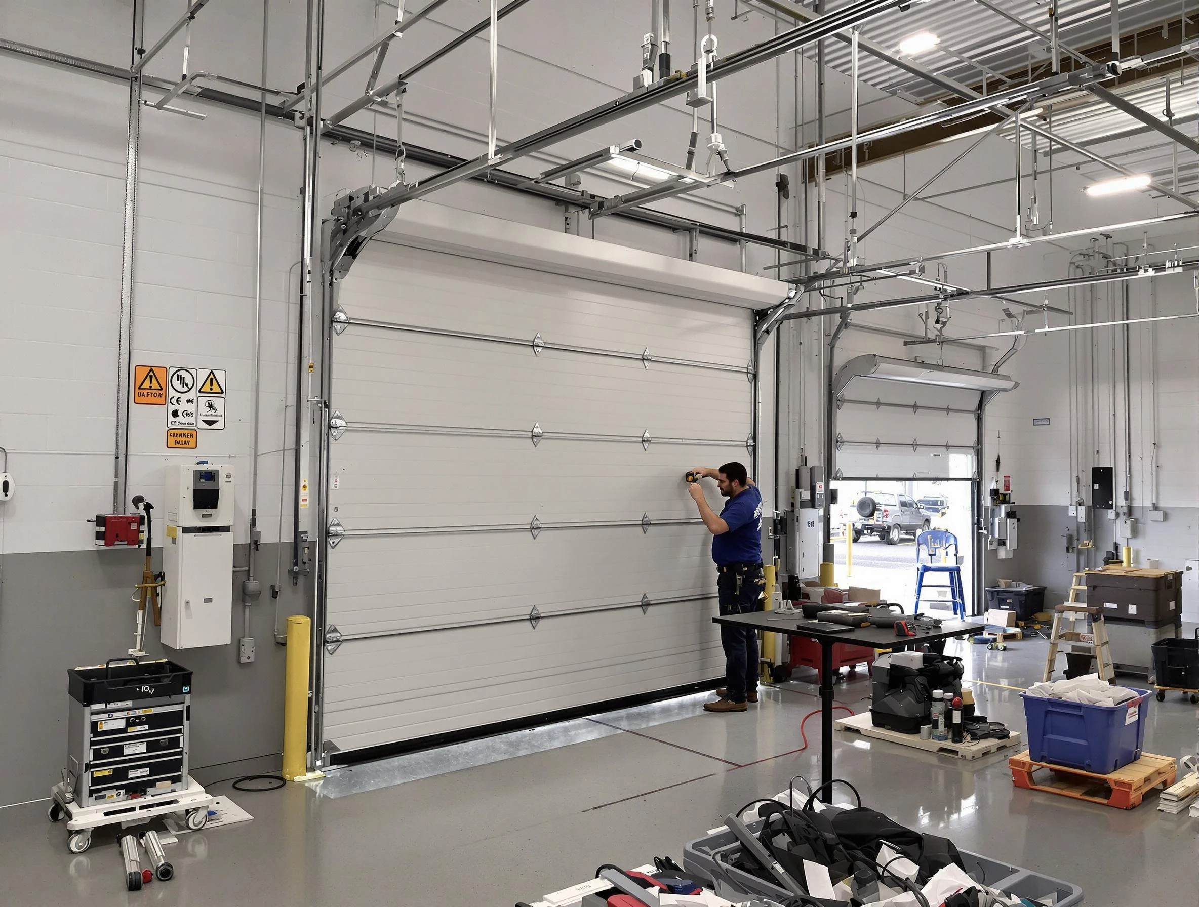 Commercial garage door repair being performed by Forest Hills Garage Door Repair expert in Forest Hills